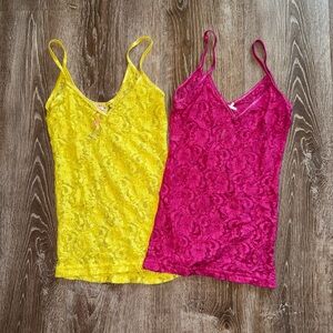 Vintage Y2K Lace Camisole Set - Yellow and Pink
